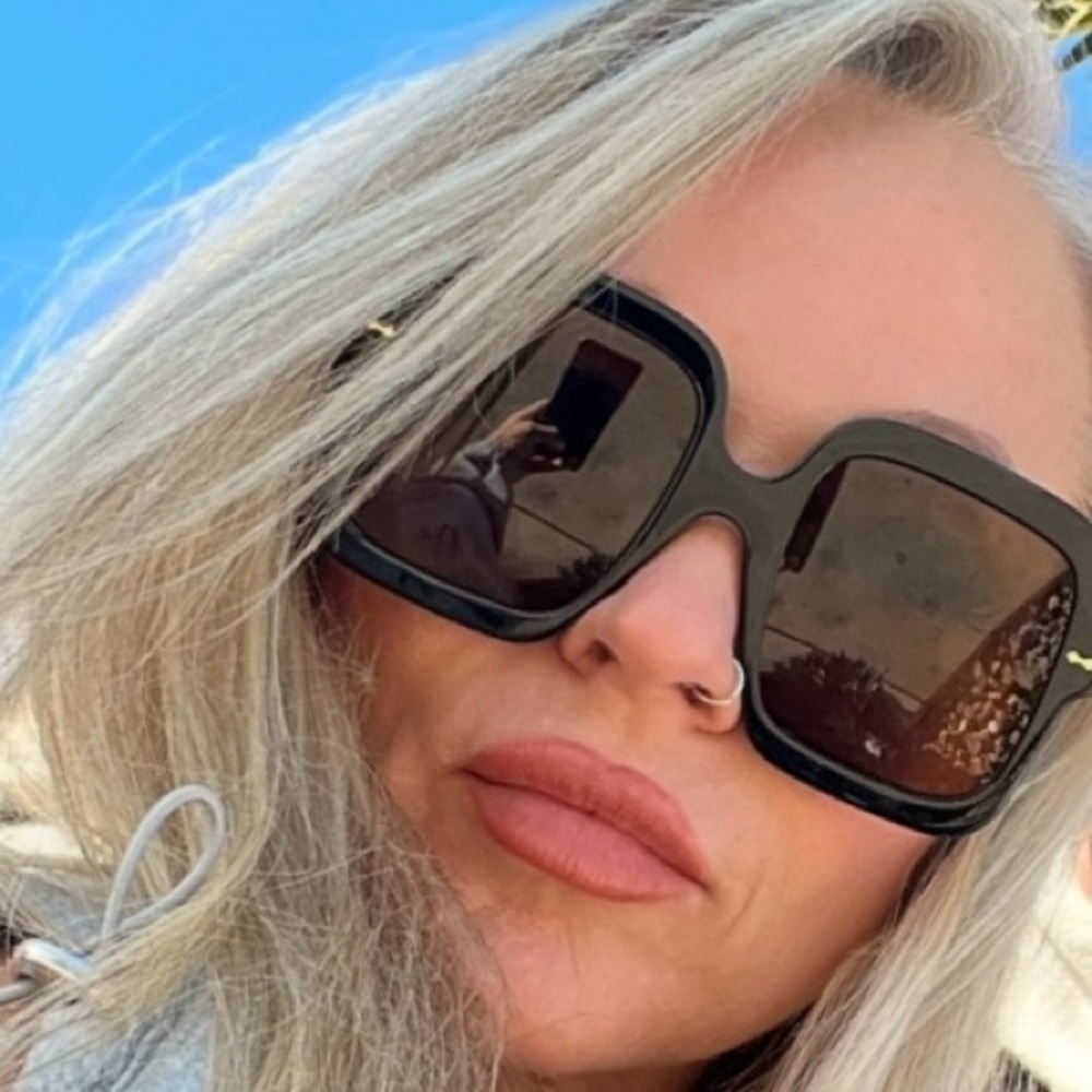 Gucci Black OVERSIZED Sunglasses with Gold Accents and White Trim OUT OF STOCK